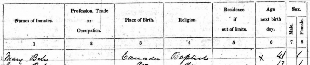 1851/52 Canada West Census Record For Mary Udell Bates